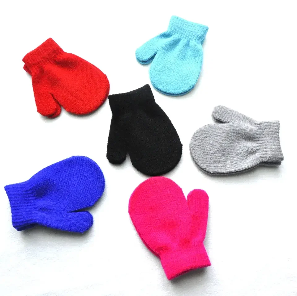 Baby Knit Mittens Solid Color Winter Warm Mittens Kids Thick Cold Protection Mitten