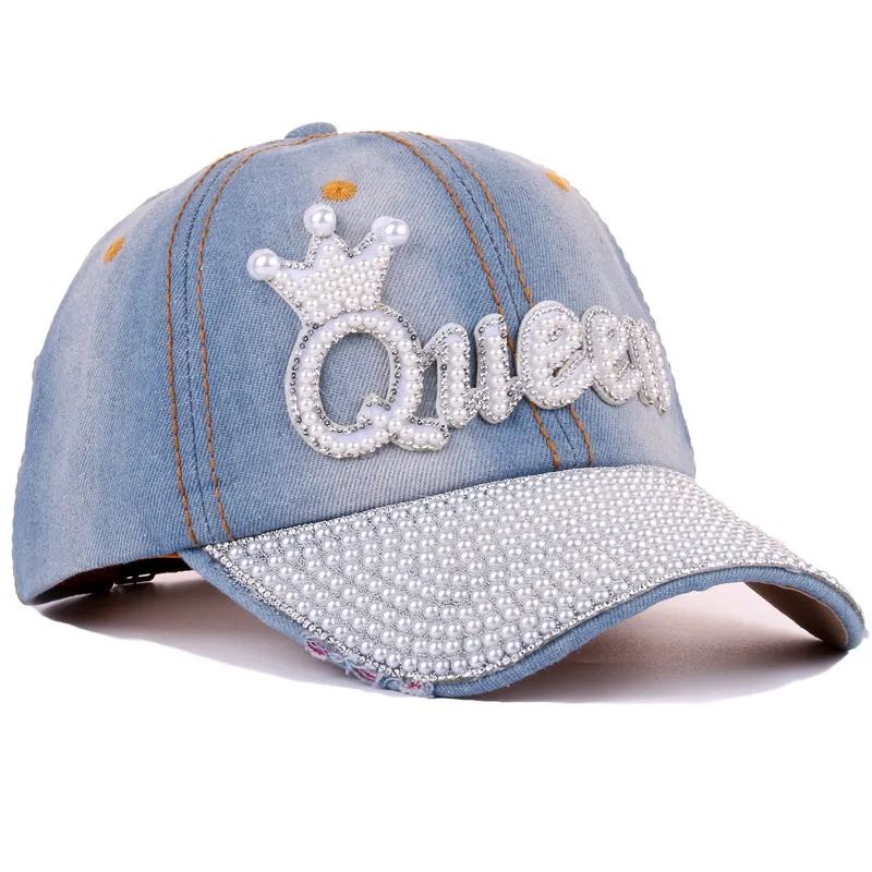 Wholesale Custom Logo Hat High Quality Bling Flash Pearl Casual Baseball Hat Hip Hop Cowboy Sport Baseball Cap for Women Men