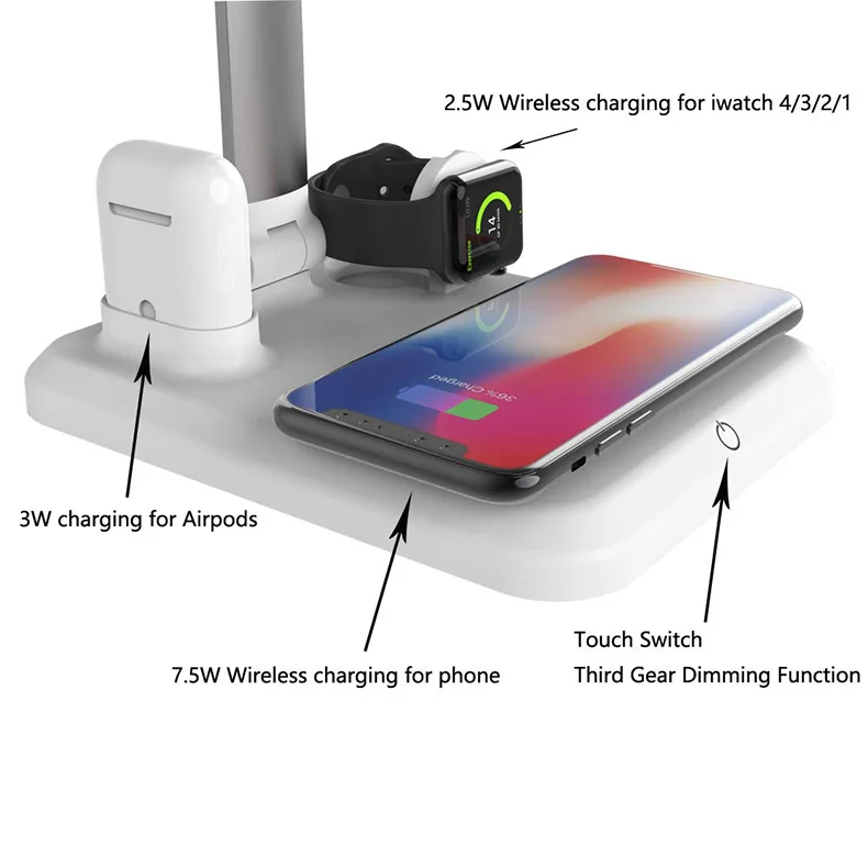 4 в 1 настольная лампа со светодиодной подсветкой и USB зарядная станция зарядное устройство для быстрой беспроводной док-станция зарядки мобильного часо-наушники