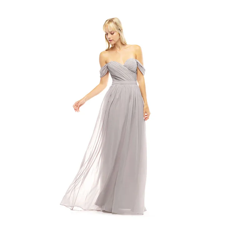 
Latest design a-line maxi backless muti way off shoulder bridesmaid dresses chiffon gray 