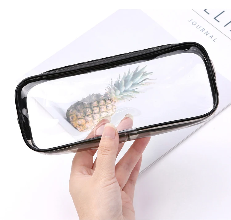 BEYOND Zipper Custom Logo Square Clear School Transparent Soft PVC Pencil Case Bag for Kids Pen Pencil