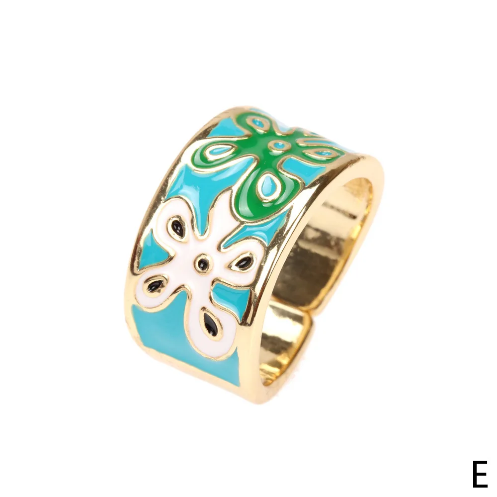 Чувство дизайна широкая цветовая серьги-подвески с цветочным украшением из масляное кольцо открытие ins Модные кольца для женщин