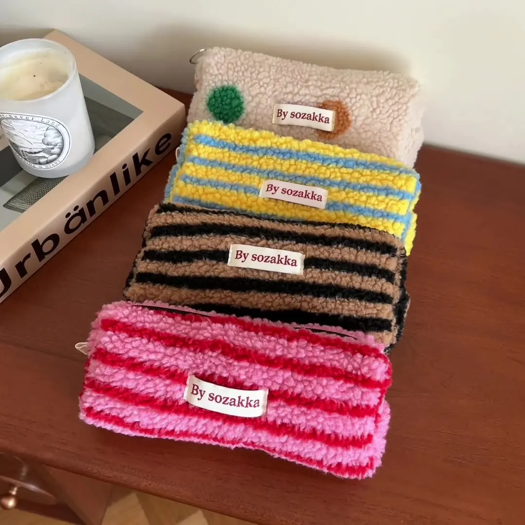 Fluffy Pen Student Stationery Bag Lipstick Portable Storage Bag Large Capacity Color Polka Dot Fashion  Pvc Zipper Bag