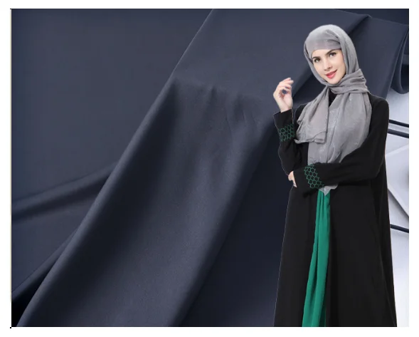 Ultra Black Arabian Satin Robe Fabric 100% Polyester Crepe Ant 150gsm for Abaya or Robe Style Satin