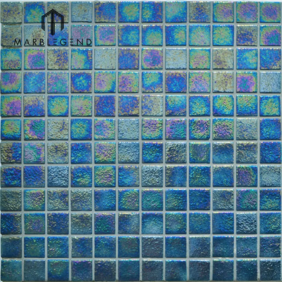 China supplier swimming pool tiles glass mosaic blue color