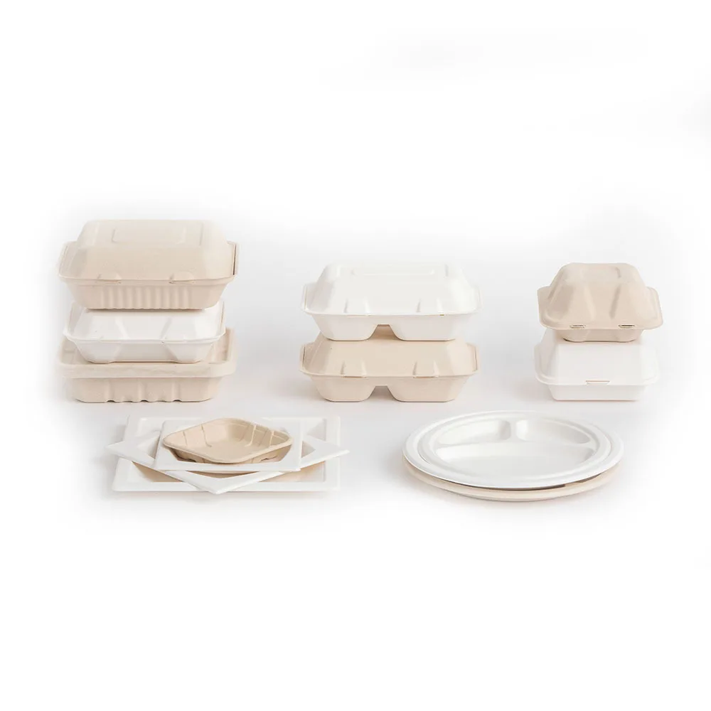 Food Grade Sugarcane Bagasse Disposable Plates Sugar Cane Bamboo Paper Pulp Bio Compostable Degradable Dish For Party