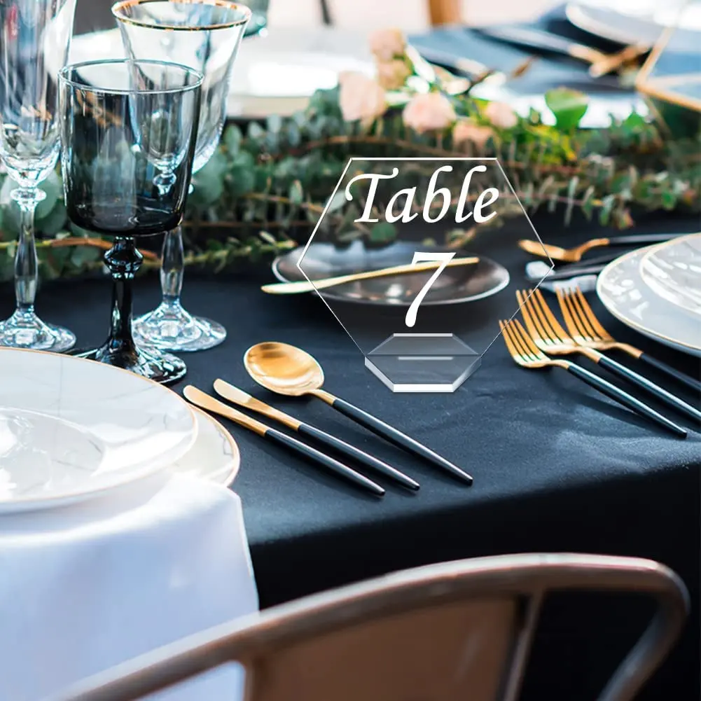 Wedding Reception Table Decorations Blank Acrylic Sign Hexagonal Table Numbers Acrylic wedding Numbers with Stands