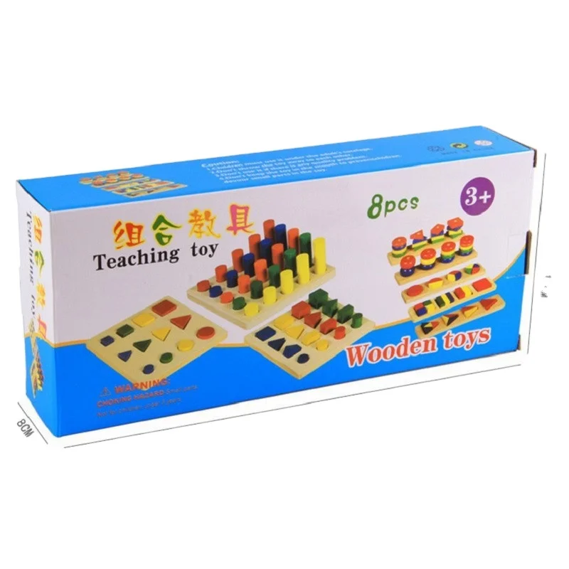 Wooden Geometric Shapes Stacking Rings Fractions Boards 8 in 1 Set Puzzles Shape Sorter Toy Montessori Educational Learning Toys