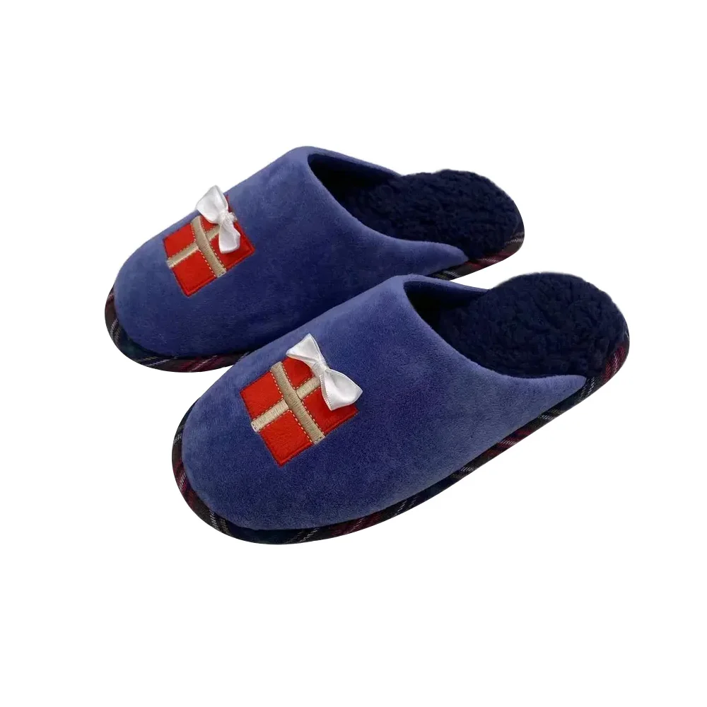 Latest design customized christmas woman fur Slippers Plush soft warm anti slip bedroom mule indoor slippers