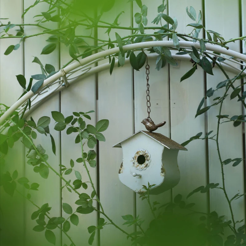 Metal Antique Birdhouse Distressed Birdcage Garden Decor Handmade Tin Signs Painting USA Painted FARMHOUSE Bird Top White CN;FUJ