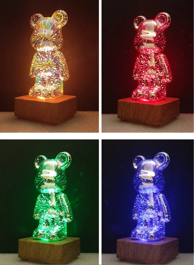 Fireworks Decor Firework Christmas Child Gif Cute Glass Bedside USB chargeable Wireless Charger Valentine Day bear night light