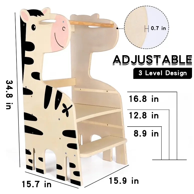 Kids Wooden Kitchen Helper Stool Montessori Standing Learning Towers With Adjustable Child Folding For Toddlers