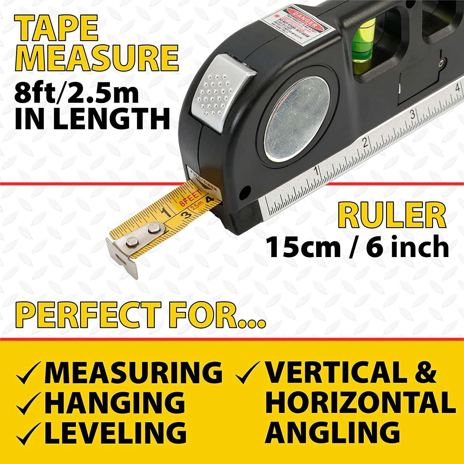 8 in 1  Multi Purpose Laser Level-3X Spirit Levels -3X Red Laser Pointer