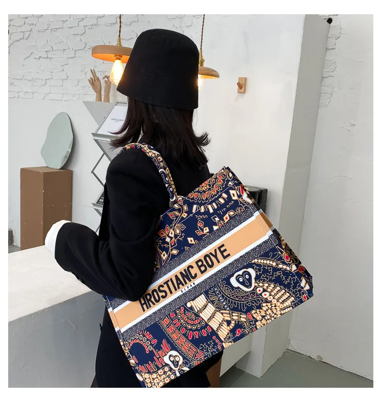 Новинка 2021, модные холщовые вместительные сумки для женщин, сумки через плечо с принтом и сумка для покупок
