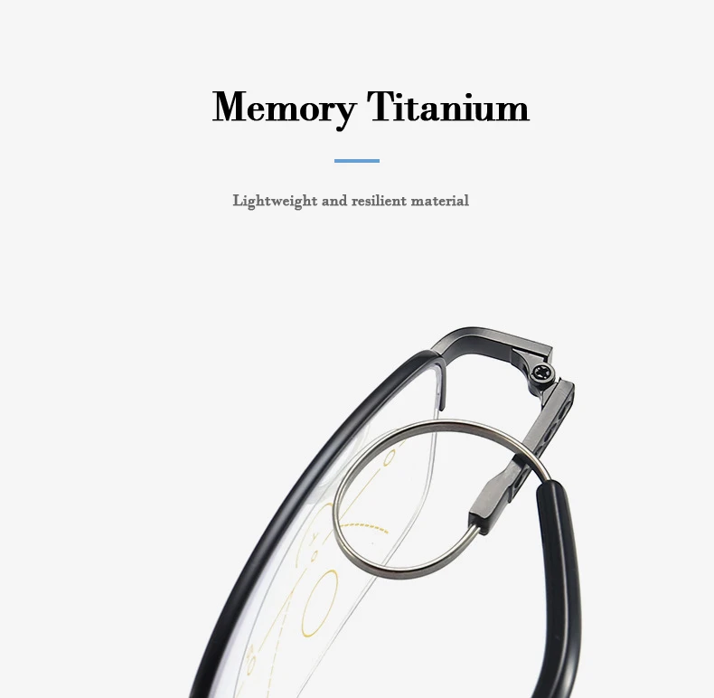Multi-focus Reading Glasses Half-Frame Metal Memory Titanium Blue Light Blocking Progressive Reading Glasses
