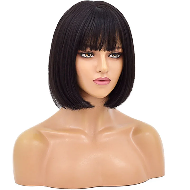 Bob Black Wig 12 Inch Colorful Short Straight Bob Wigs With Bangs Shoulder Length Synthetic Cosplay Daily Party Wigs for Women