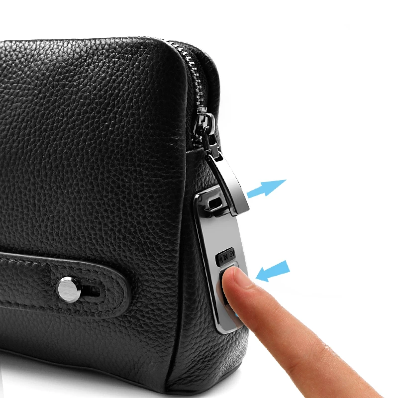 Fipilock smart mens purse wallet clutch bag waterproof cow genuine leather anti theft fingerprint lock handbag
