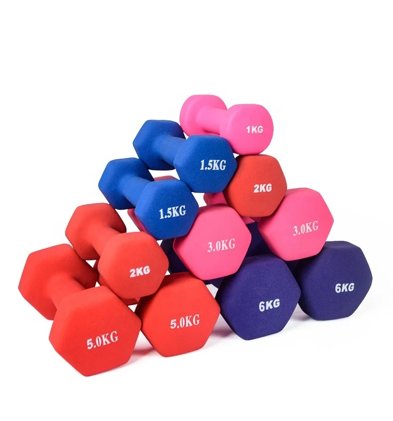 hot sale Vinyl Neoprene Coated Dumbbell 0.5kg to 10kg Cheap Weight Lifting Colorful Hex Dumbbell Set
