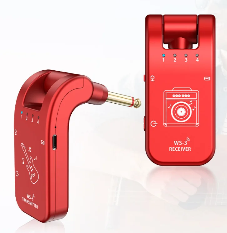Wireless audio transmitter and receiver, electric guitar, piano, blow pipe, stand drum, electronic instrument transceiver