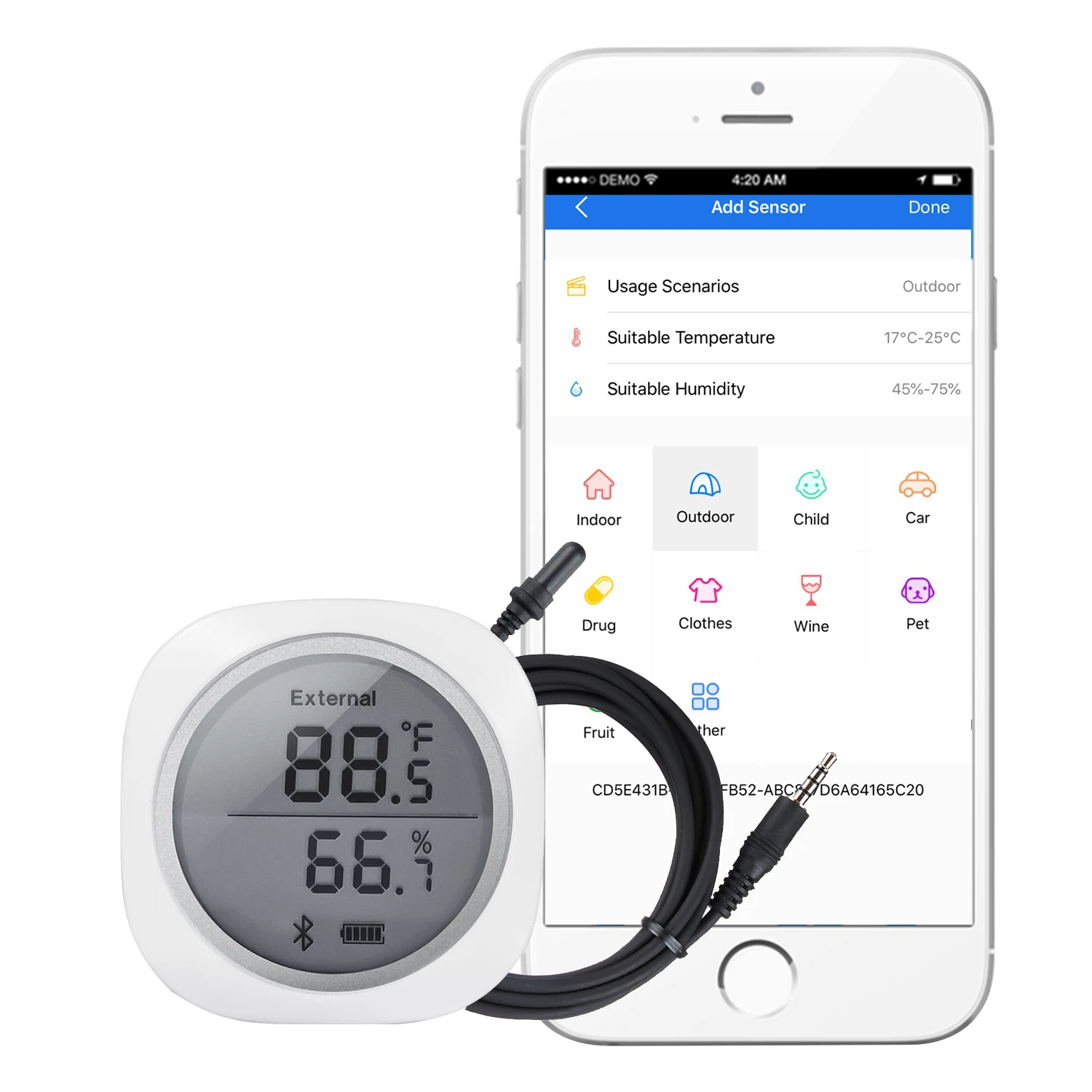 INKBIRD Smart Sensor White Waterproof IBS-TH1 Plus (Aquarium Probe) Temperature and Humidity Gauge Data Logger