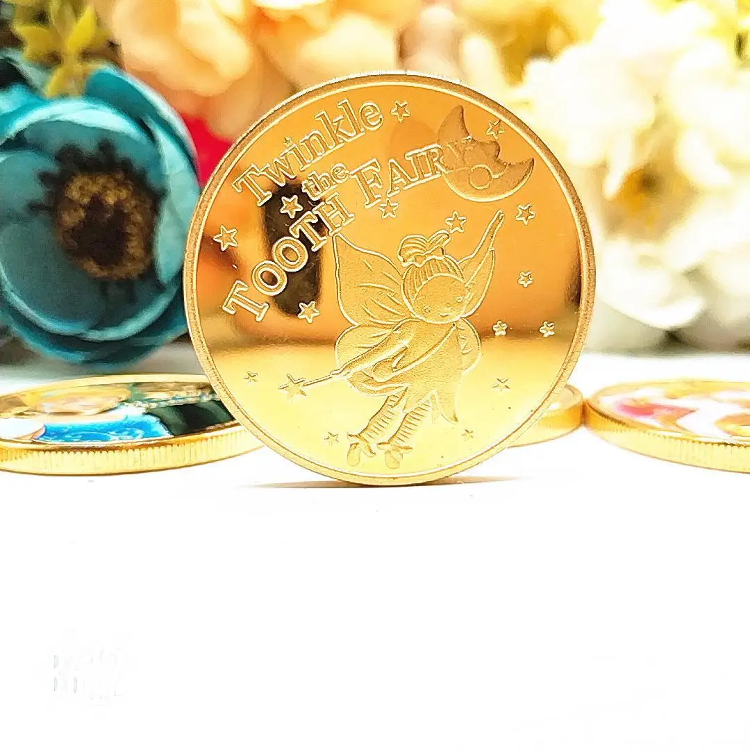 Children Souvenir changing teeth cartoon gold plated tooth fairy coin