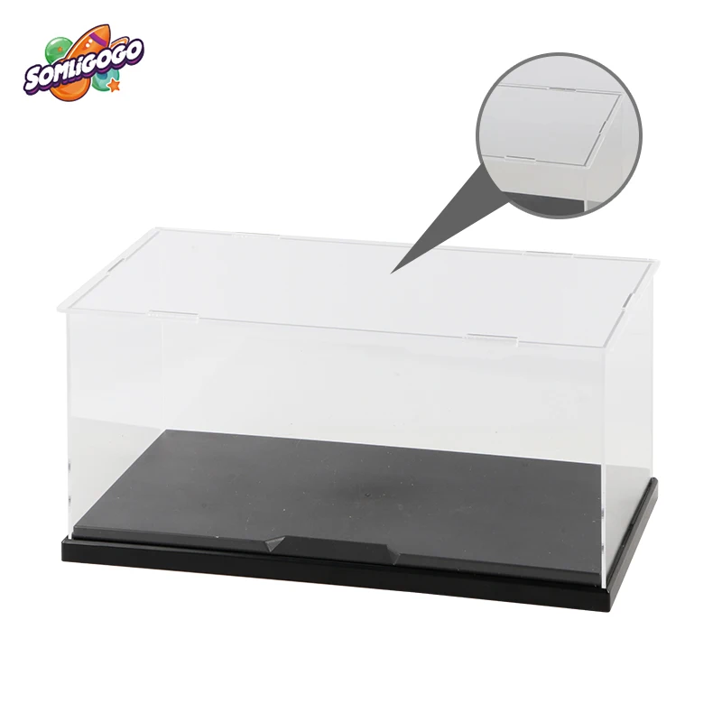 SL Save Shipping Costs Simple building block display Self-Assembly Clear Acrylic Box With Black Bottom