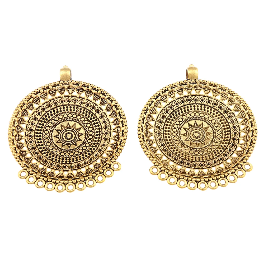 Antique Gold Plated Large Boho Ethnic Tribal Connector Round Medallion Charms Pendants For Necklace Jewelry Making
