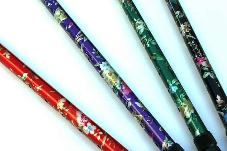 Portable aluminum alloy printed crutches two sections of telescopic cane self-defense for the elderly trekking pole