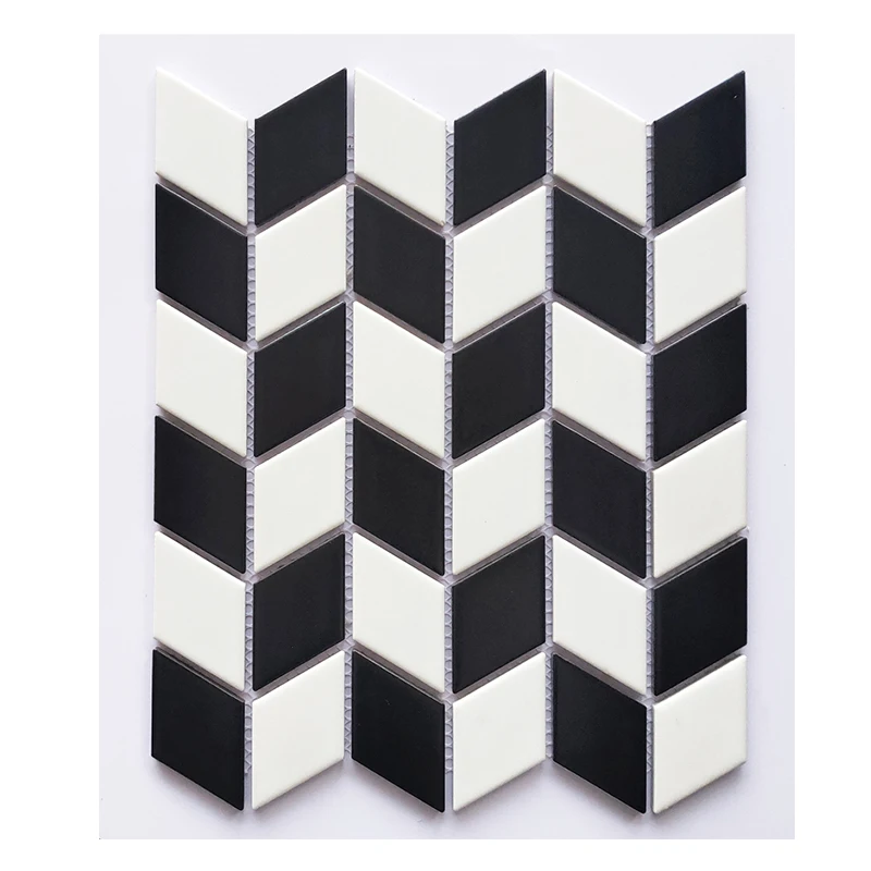 Diamond Pattern 3D Black and White Grey Porcelain Mosaic Tile for Bathroom and Kitchen backsplash