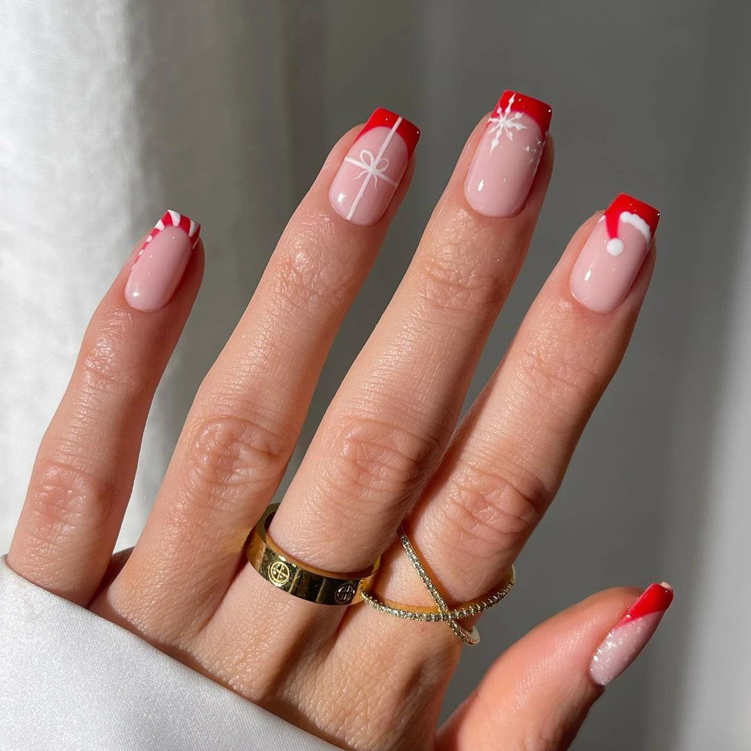 Custom Art Design Fake Nails Wholesale False Handmade Nails Stick On Short Square French Tip Soft Gel Christmas Press On Nail