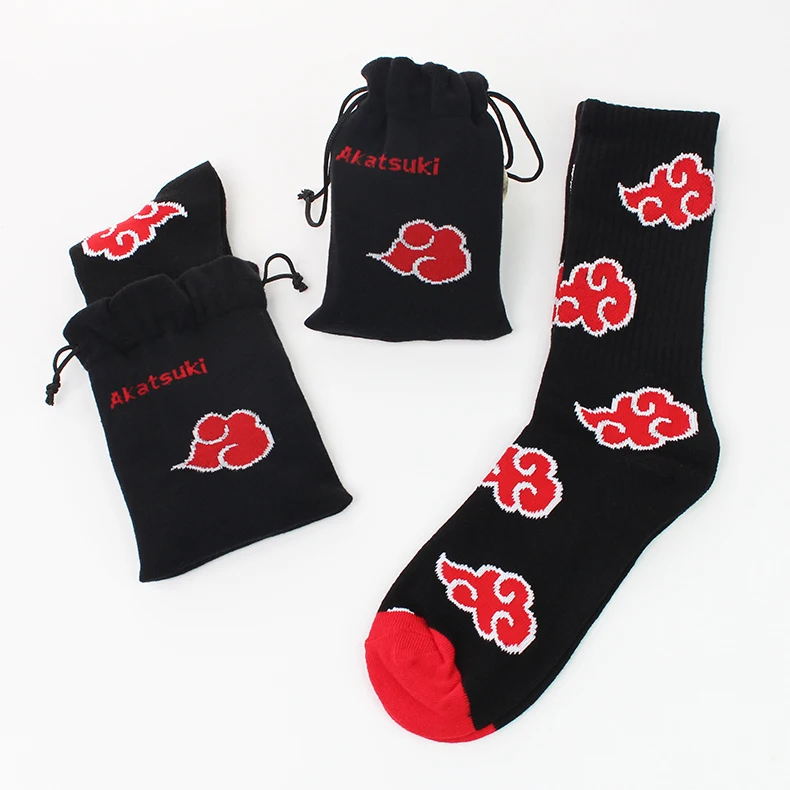 
2021 Anime Akatsuki Cloud Cotton Socks Draw Rope Bag Fire Cloud Patterned Knitting Hop Pocket Pouch 