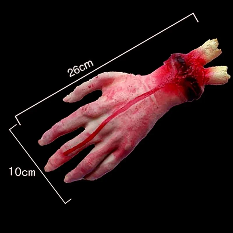 1pc Life Like Scary Arm Hand Cut Off Bloody Horror Fake Latex Life Size Arm Hand Scary Halloween Prop Haunted Party Supplies