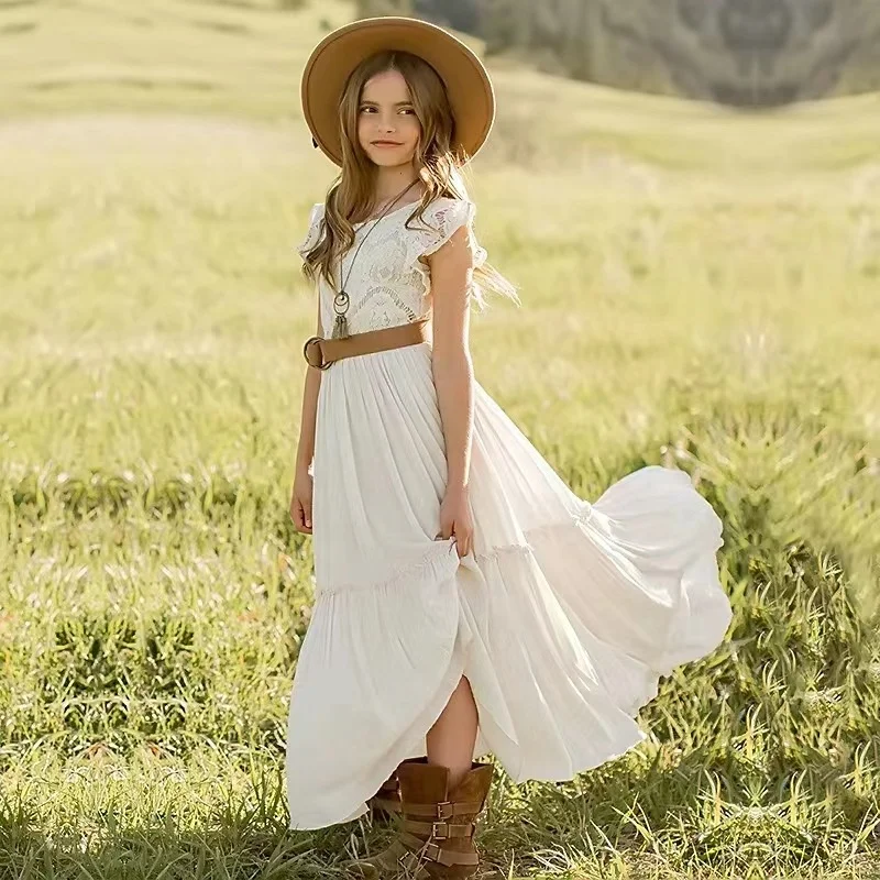 Apparel Stock 3 5 6 8 Year Old Child Boho Clothing White Kids Dresses for Girls Casual Pink Kids Frock Girls Summer Clothes 2023