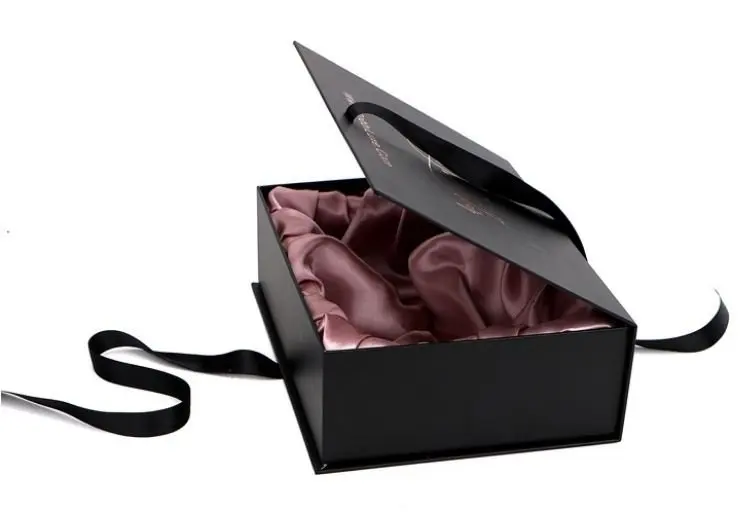 Luxury Large Deep Rectangular Rose Gold Satin Lace Packages Human Hair Wig Packaging Folding Box For Wig Business Hair Products