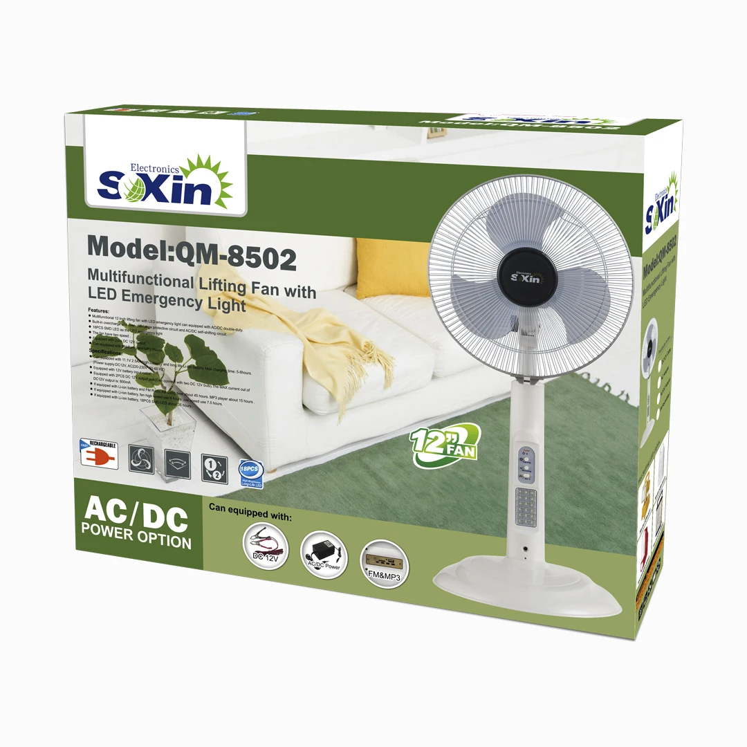 12v Solar AC DC Rechargeable Fan Table Emergency Fan With Led Light