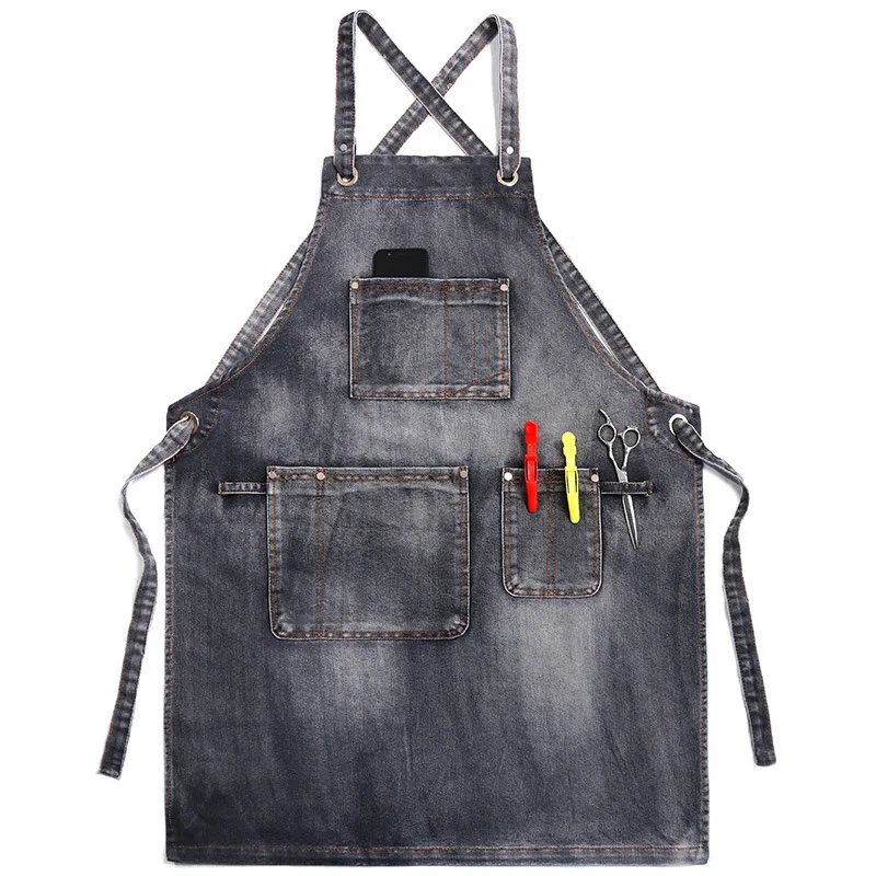 Jeans Handsome and cool work custom apron bartender adjustable size aprons Kitchen Work BBQ Customized denim aprons