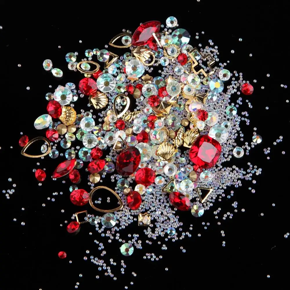 
12 Mixed Styles Colorful Glitter Rhinestones Charms Gems Metal Hollow Shell flake rivet DIY 3D Nail Art Decorations 