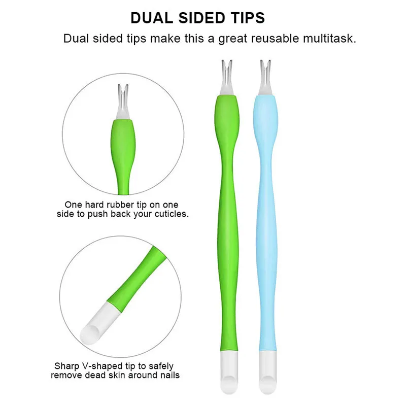 Nail Art Salon Manicure Tool Trimming Double Head Stainless Steel Dead Skin Fork Remover Rubber Tipped Cuticle Pusher Trimmer