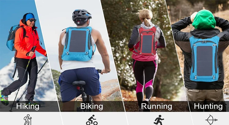 Solar Backpack 7W Solar Panel Charge for Cell Phones Camera Bluetooth speaker 5V Device Power Supply