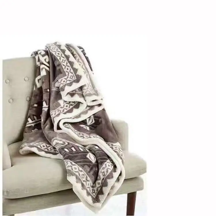 Adults Plain Knitted Raschel Blanket Geometric Warm and Soft Fleece Flannel Blankets & Throws for Winter