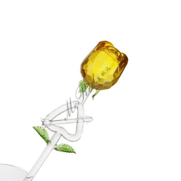 Customized Colored Murano Art Lampwork Long Stem Glass Craft Flower Rose Wholesale Eco-friendly