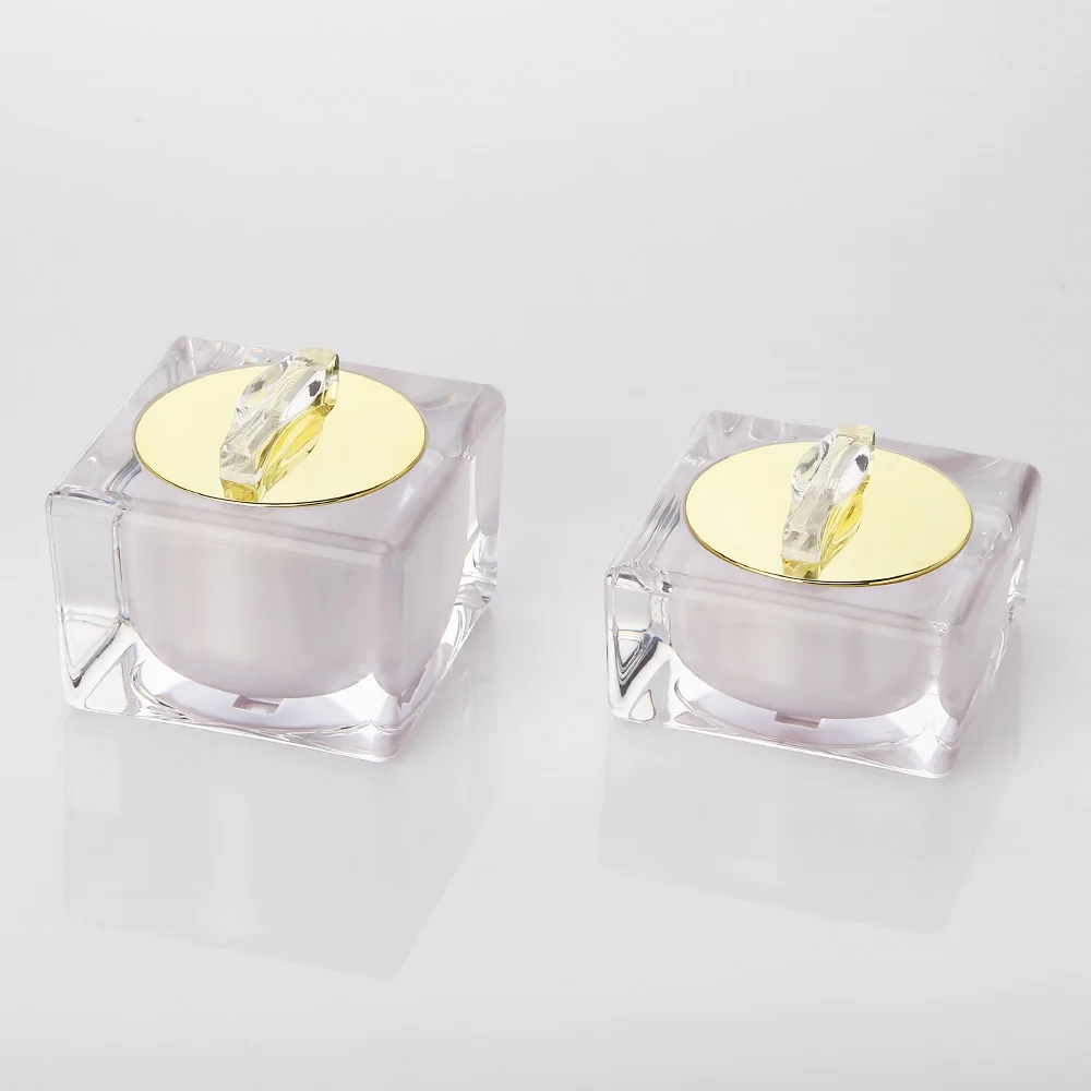 Luxury Square 30g 50g Acrylic Material Cosmetic Cream Jar Container Clear Crystal Plastic Jars in Stock