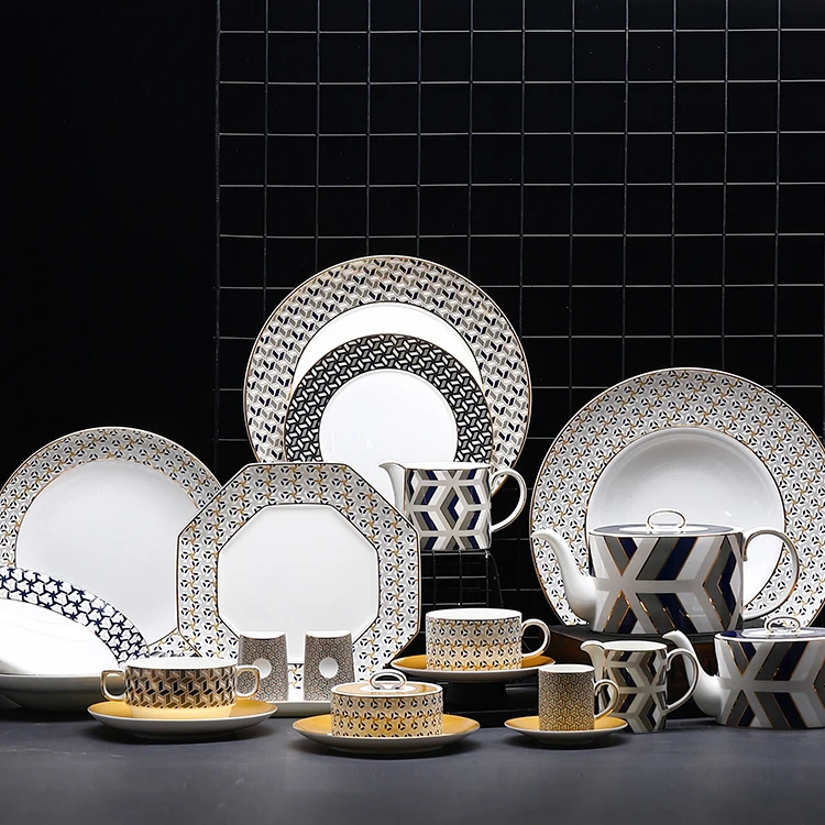 Porcelaine Plates Sets Dinnerware Luxury Gold Rim Charger Plates New Design Plates Sets Dinnerware Luxury Tableware
