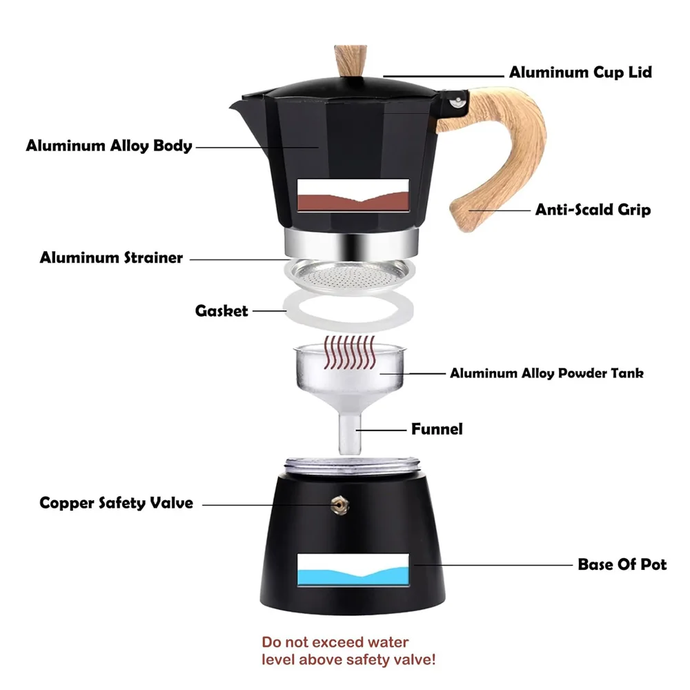 Aluminum Classic Italian Coffee 6 Cup 10Oz 300ml Stovetop Espresso Greca Coffee Maker Pot