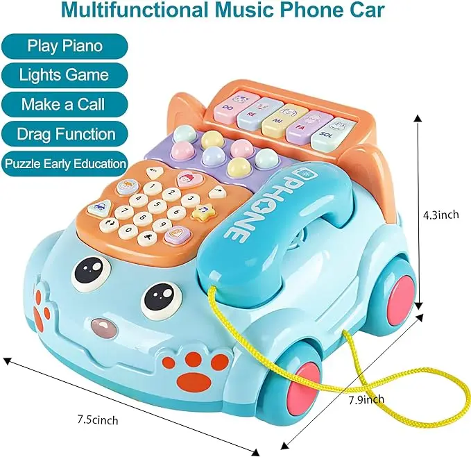 2024 Simulation Baby Telephone Toys Multi-Function Telephone Car Whack-A-Mole Game Cartoon Telephone Bell Pull Line Phone Toys