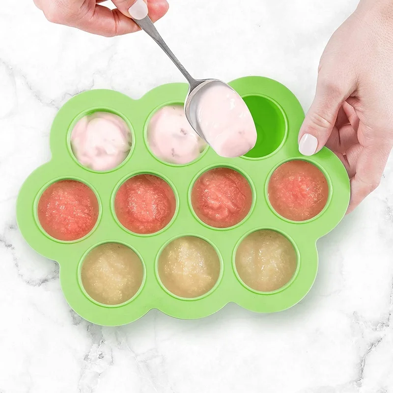 10 Holes Silicone Baby Food Freezer Tray with Lid Ice Lattice Box Cover Plate Freezer Food Storage Container Ice Cube Tray Molds