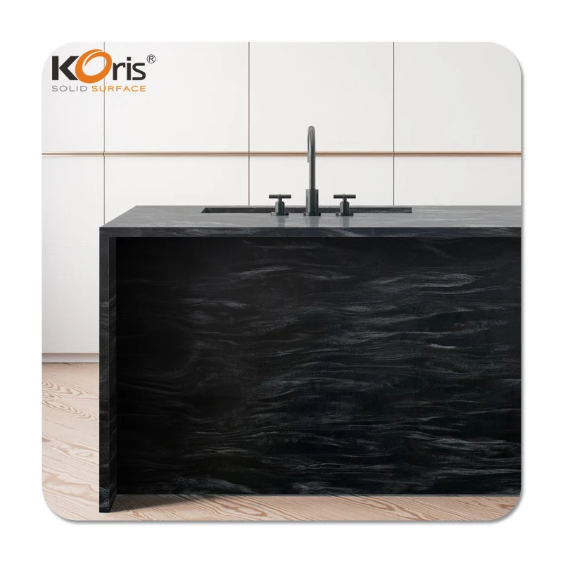 Koris, оптовая продажа, искусственный камень, большая плита, в стиле травертина, черная акриловая сплошная поверхность, кухонные столешницы