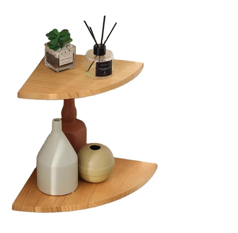 Wholesale solid wood perforation-free corner shelf organizer living room corner wall hanging partition bedroom fan wall