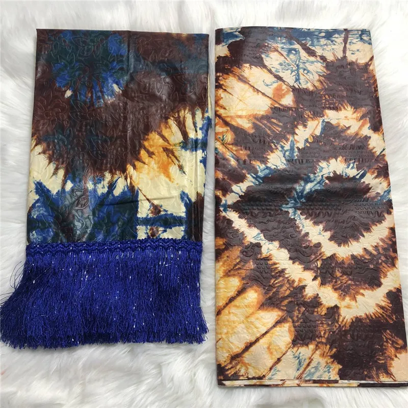 
Hot sale Bazin Riche Fabric with Tassel African 5yards bazin brode material match 2yards brocade with tassel for Female Rode 