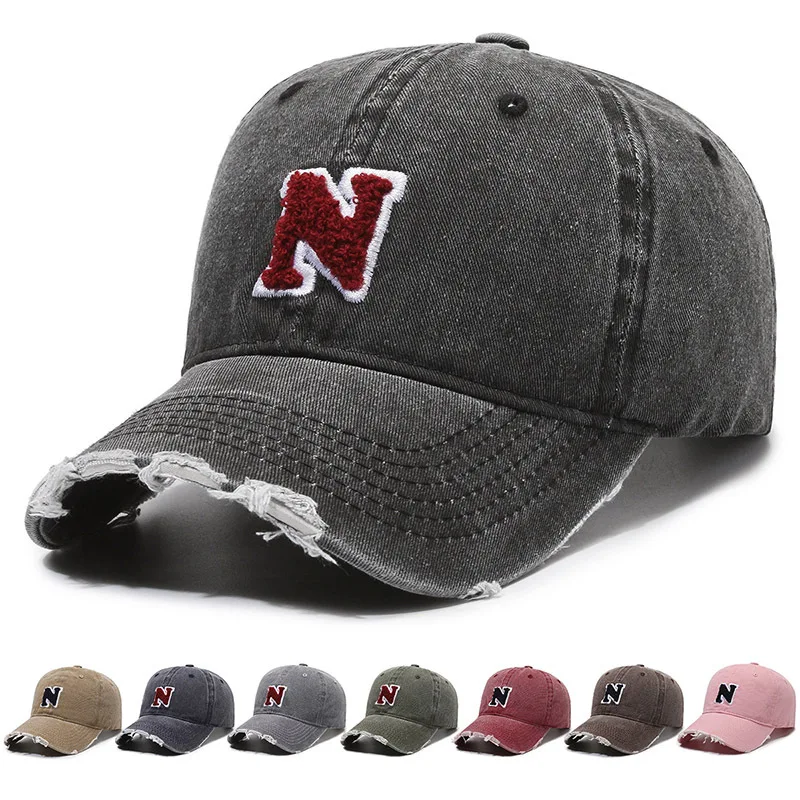 Four seasons wash to do old vintage edging N mark sunshade trend fashion baseball cap hat for men and women